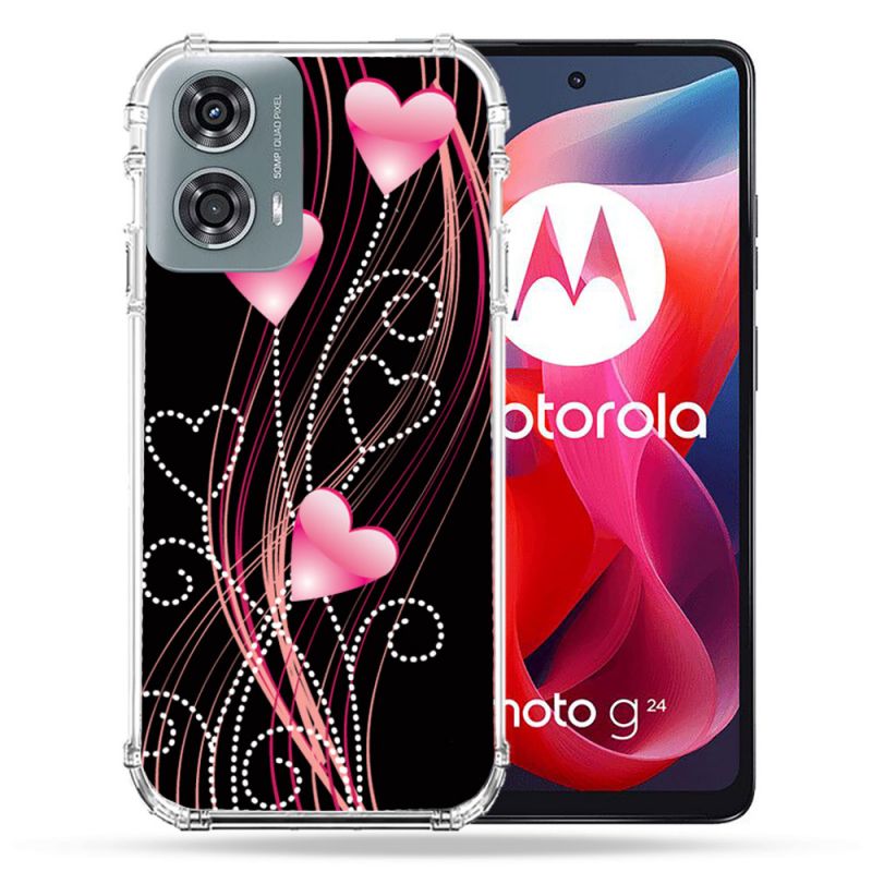 Coque Renforcée Pour Motorola G24 4G Amour Coeur Rose Montant sur Noir