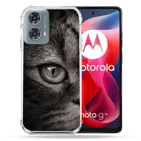 Coque Renforcée Pour Motorola G24 4G Animal Chat Gris