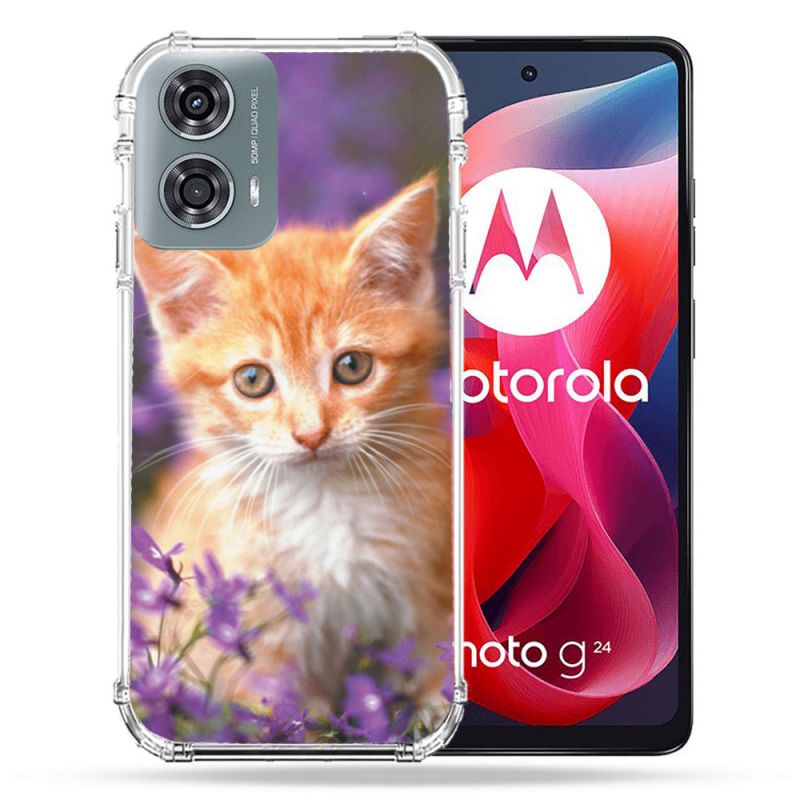 Coque Renforcée Pour Motorola G24 4G Animal Chat Violet