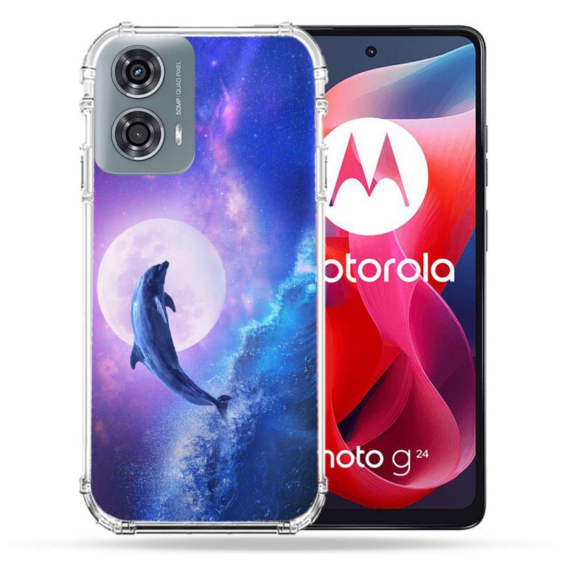Coque Renforcée Pour Motorola G24 4G Animal Dauphin Vague