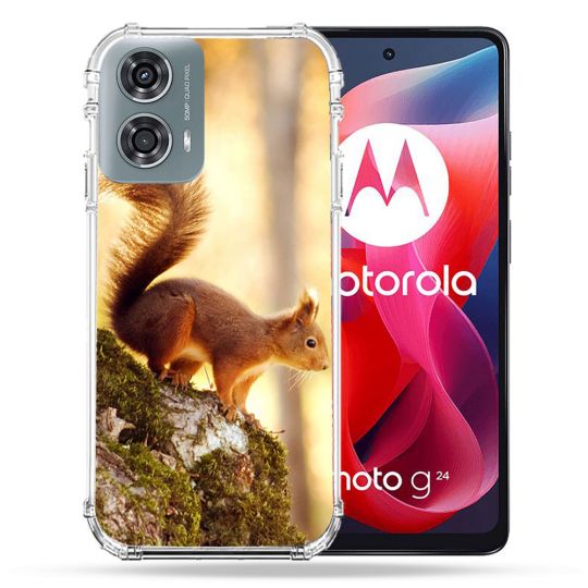 Coque Renforcée Pour Motorola G24 4G Animal Ecureuil Bois