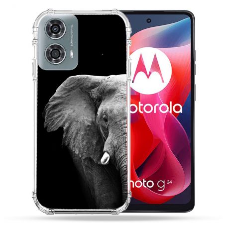Coque Renforcée Pour Motorola G24 4G Animal Elephant Noir