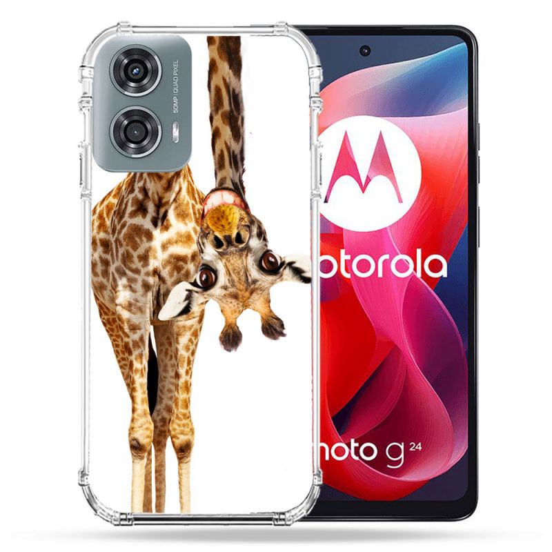 Coque Renforcée Pour Motorola G24 4G Animal Girafe Blanche