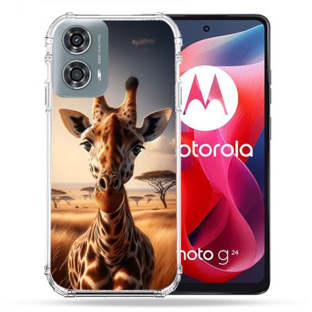 Coque Renforcée Pour Motorola G24 4G Animal Girafe Savane