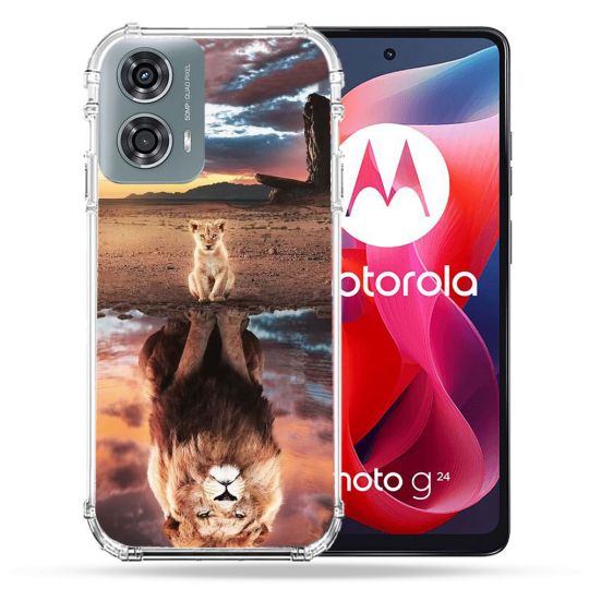 Coque Renforcée Pour Motorola G24 4G Animal Lion Reflet