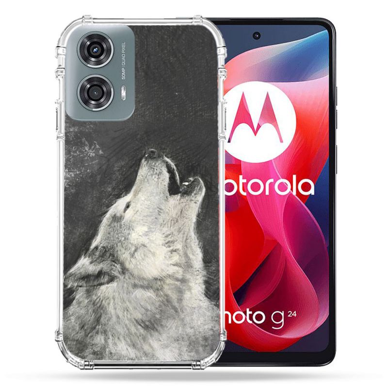 Coque Renforcée Pour Motorola G24 4G Animal Loup Hurlement