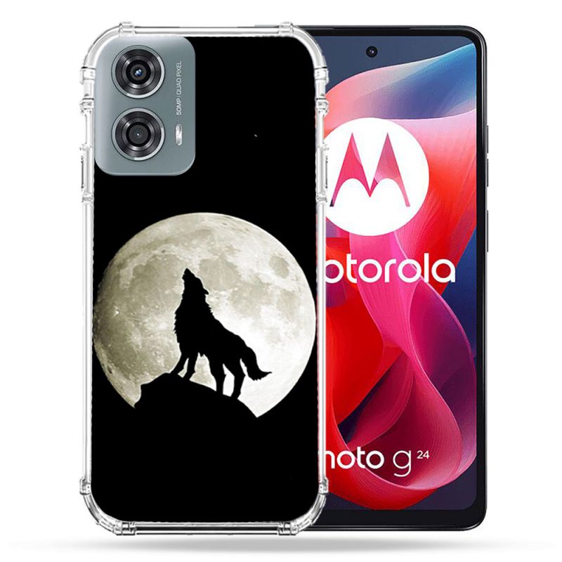 Coque Renforcée Pour Motorola G24 4G Animal Loup Noir