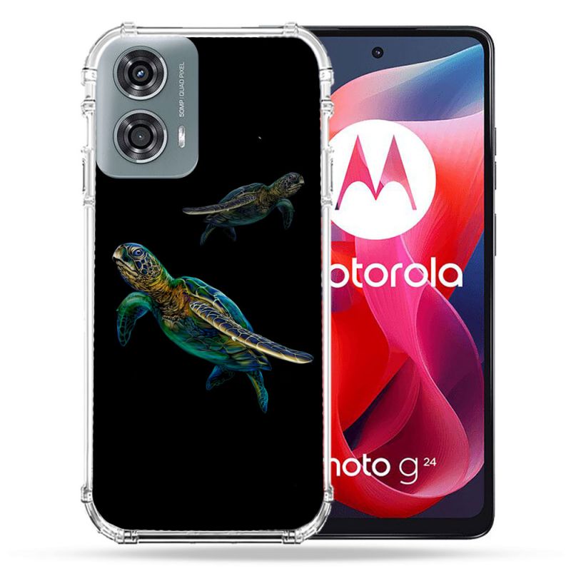 Coque Renforcée Pour Motorola G24 4G Animal Tortue Noire multicolore