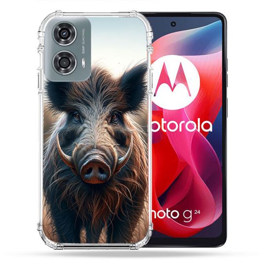 Coque Renforcée Pour Motorola G24 4G Chasse Sanglier Attaque