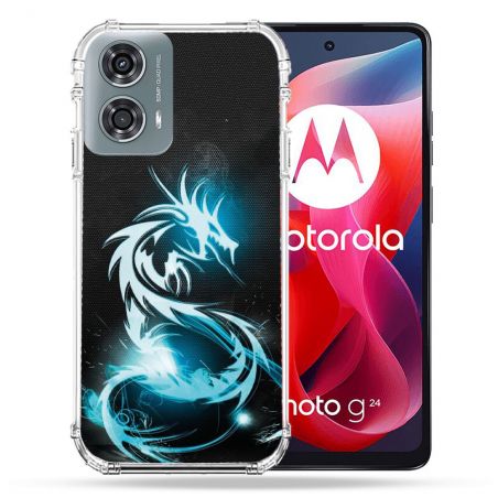 Coque Renforcée Pour Motorola G24 4G Fantastique Dragon Bleu