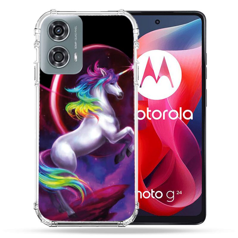 Coque Renforcée Pour Motorola G24 4G Fantastique Licorne Arc en ciel