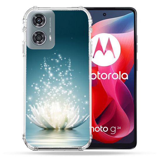 Coque Renforcée Pour Motorola G24 4G Fleur Lotus Blanc