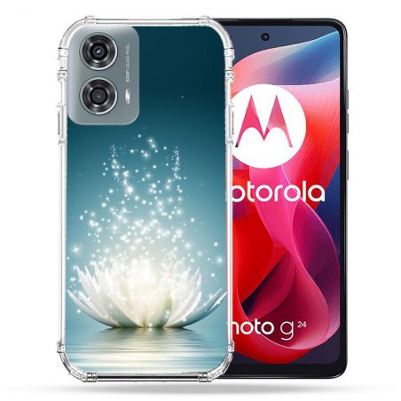 Coque Renforcée Pour Motorola G24 4G Fleur Lotus Blanc