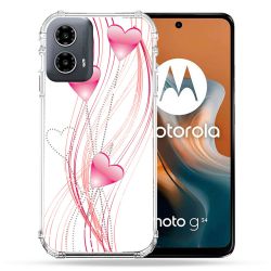 Coque Renforcée Pour Motorola G34 5G Amour Coeur Rose Montant sur Blanc