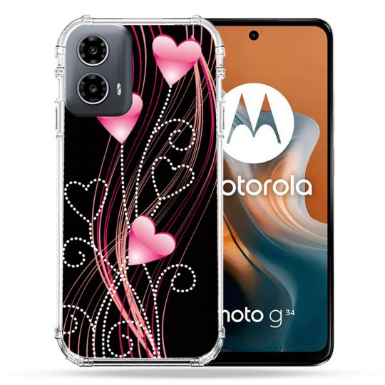 Coque Renforcée Pour Motorola G34 5G Amour Coeur Rose Montant sur Noir