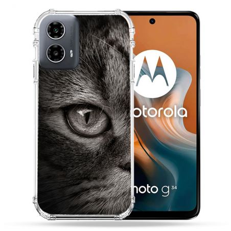 Coque Renforcée Pour Motorola G34 5G Animal Chat Gris