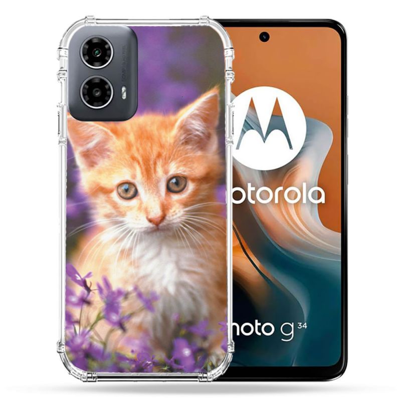 Coque Renforcée Pour Motorola G34 5G Animal Chat Violet