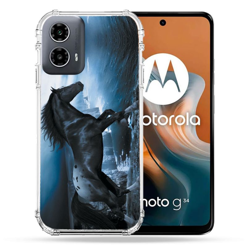 Coque Renforcée Pour Motorola G34 5G Animal Cheval Noir