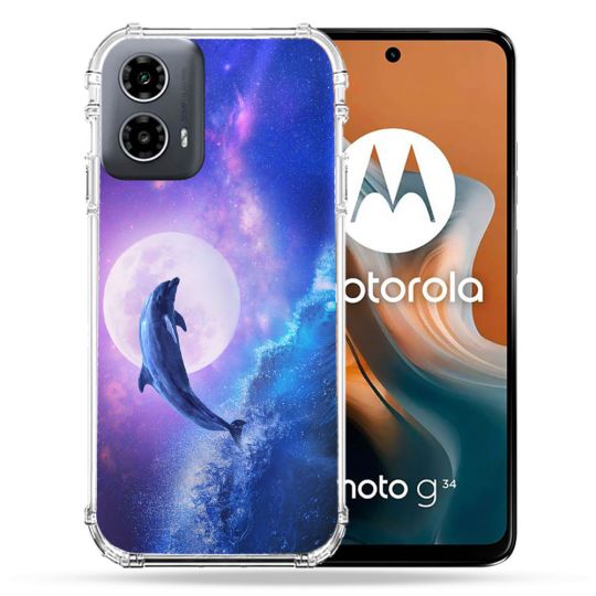 Coque Renforcée Pour Motorola G34 5G Animal Dauphin Vague