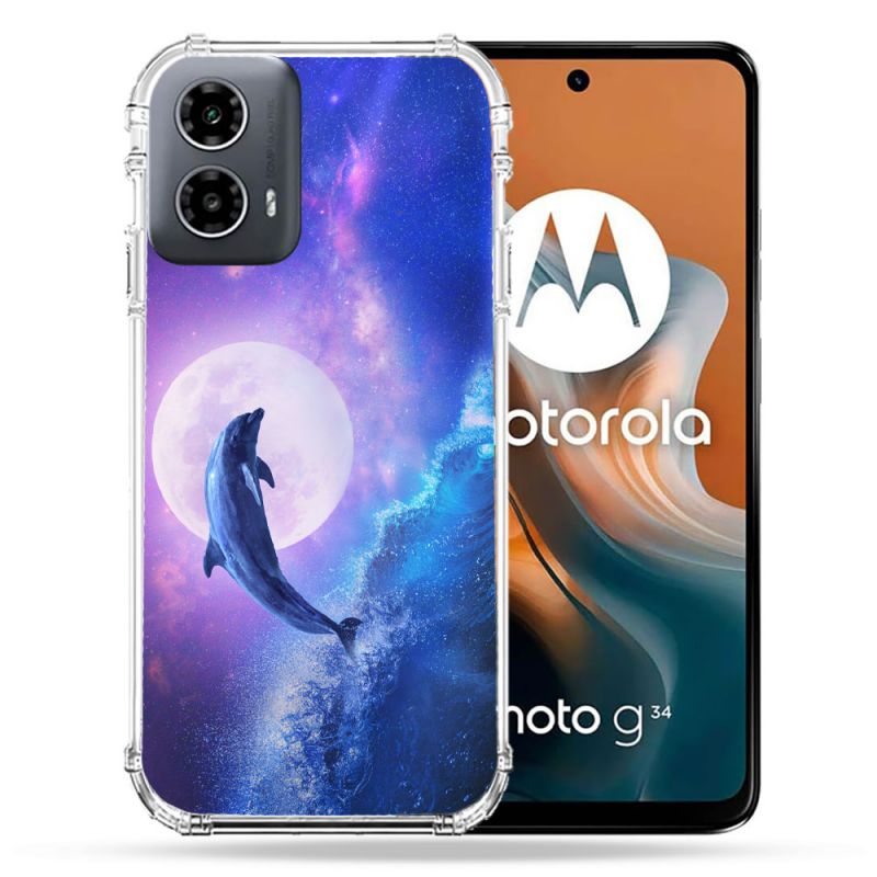 Coque Renforcée Pour Motorola G34 5G Animal Dauphin Vague