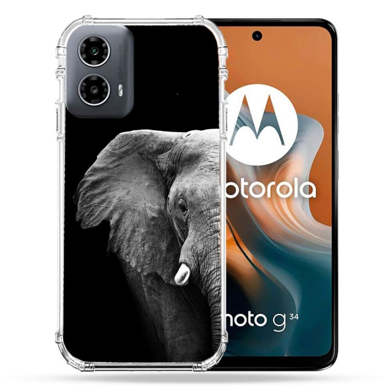 Coque Renforcée Pour Motorola G34 5G Animal Elephant Noir