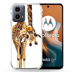 Coque Renforcée Pour Motorola G34 5G Animal Girafe Blanche