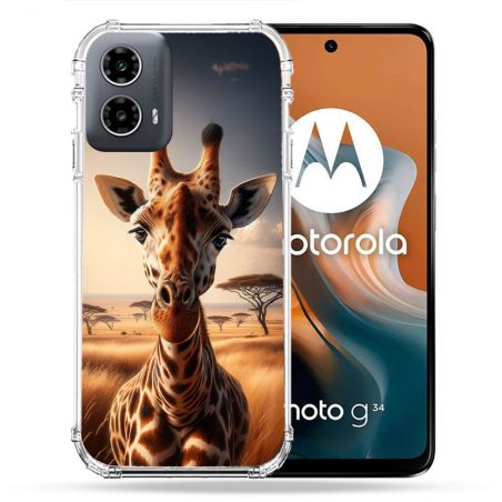 Coque Renforcée Pour Motorola G34 5G Animal Girafe Savane