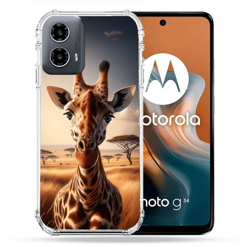 Coque Renforcée Pour Motorola G34 5G Animal Girafe Savane