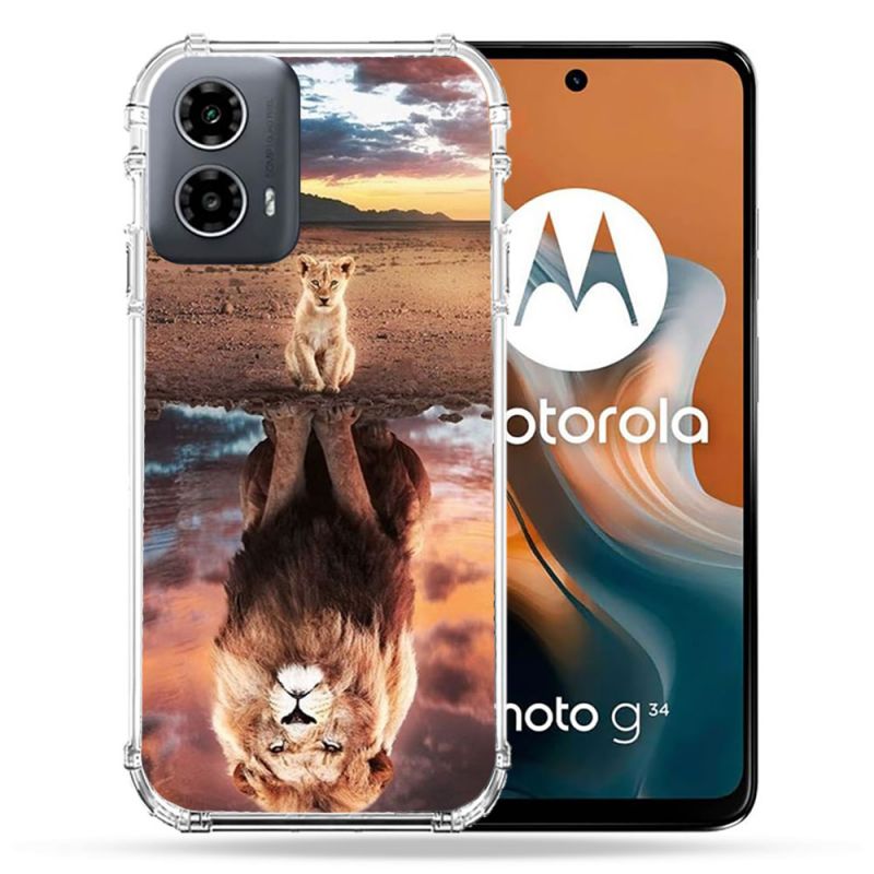 Coque Renforcée Pour Motorola G34 5G Animal Lion Reflet