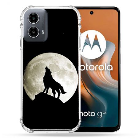 Coque Renforcée Pour Motorola G34 5G Animal Loup Noir