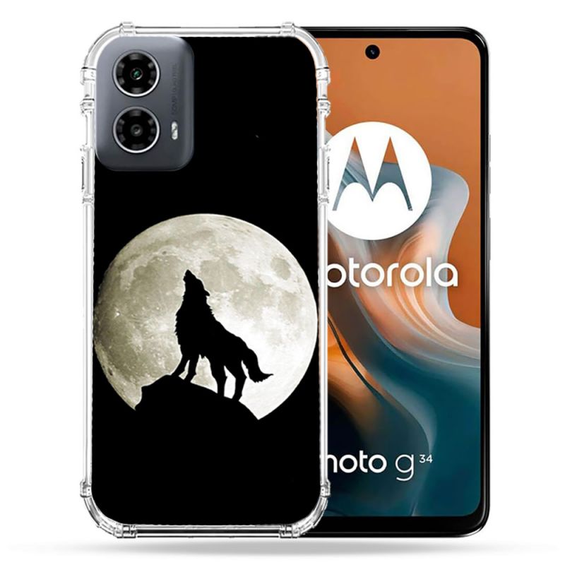 Coque Renforcée Pour Motorola G34 5G Animal Loup Noir