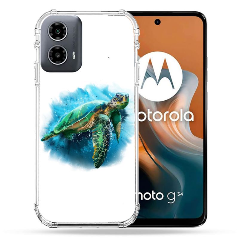 Coque Renforcée Pour Motorola G34 5G Animal Tortue Blanche multicolore