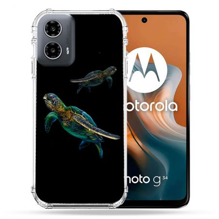 Coque Renforcée Pour Motorola G34 5G Animal Tortue Noire multicolore