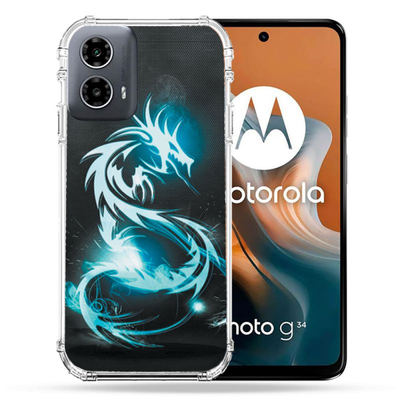 Coque Renforcée Pour Motorola G34 5G Fantastique Dragon Bleu