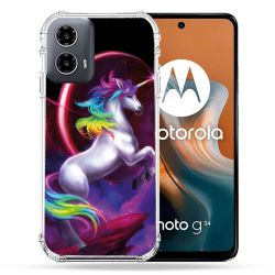 Coque Renforcée Pour Motorola G34 5G Fantastique Licorne Arc en ciel