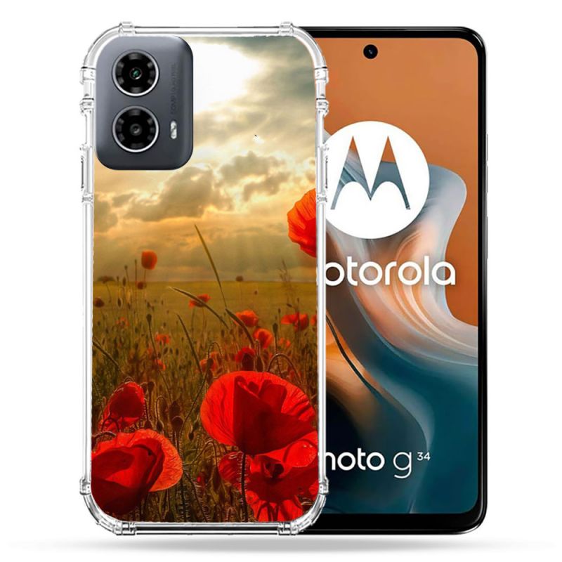 Coque Renforcée Pour Motorola G34 5G Fleur Coquelicot