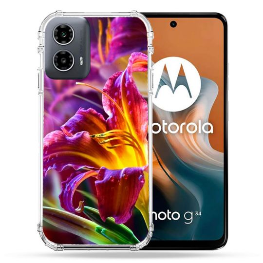 Coque Renforcée Pour Motorola G34 5G Fleur Lys Color