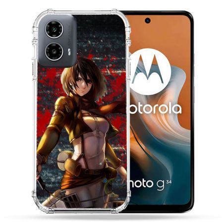 Coque Renforcée Pour Motorola G34 5G Manga Attaque Titans Mikasa