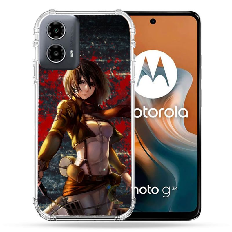 Coque Renforcée Pour Motorola G34 5G Manga Attaque Titans Mikasa