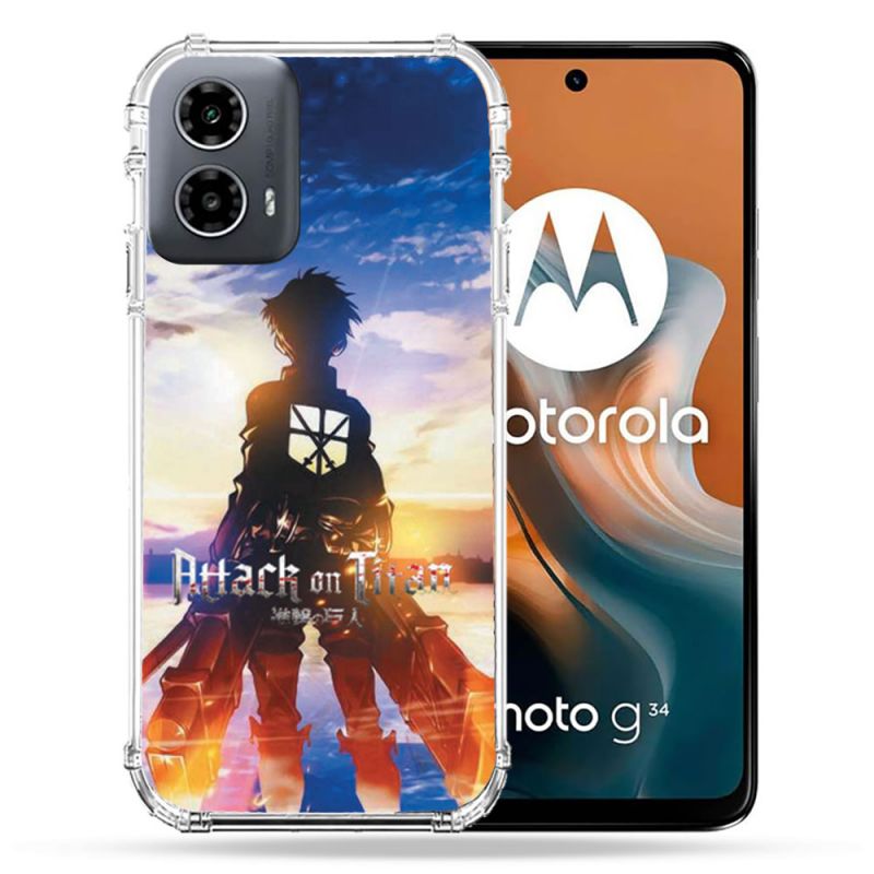Coque Renforcée Pour Motorola G34 5G Manga Attaque Titans Soleil