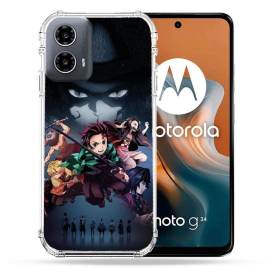 Coque Renforcée Pour Motorola G34 5G Manga Demon Slayer Noir