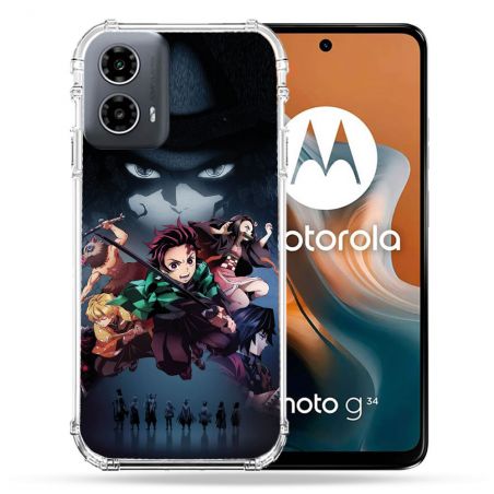 Coque Renforcée Pour Motorola G34 5G Manga Demon Slayer Noir