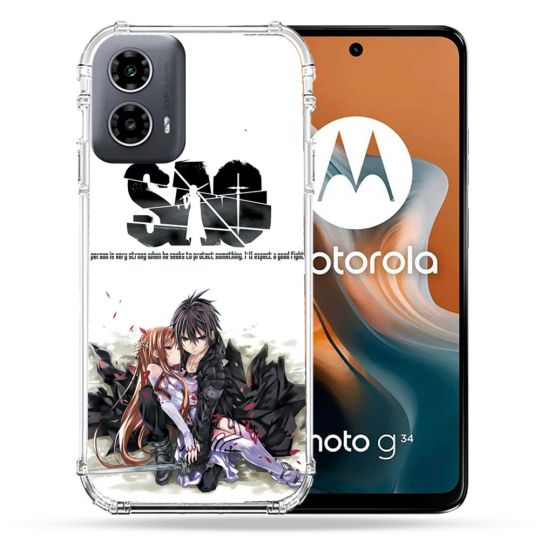 Coque Renforcée Pour Motorola G34 5G Manga SAO sword Art Online Blanc