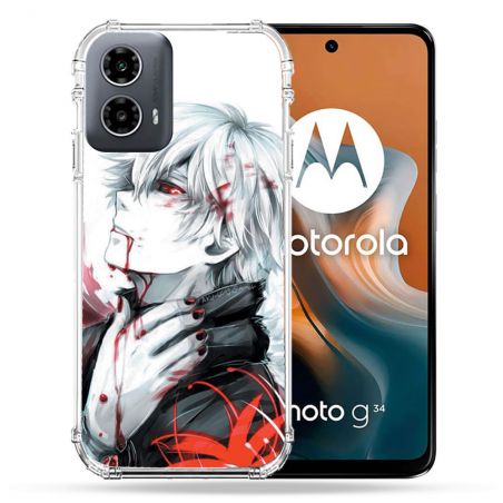 Coque Renforcée Pour Motorola G34 5G Manga Tokyo Ghoul Kaneki Blanc