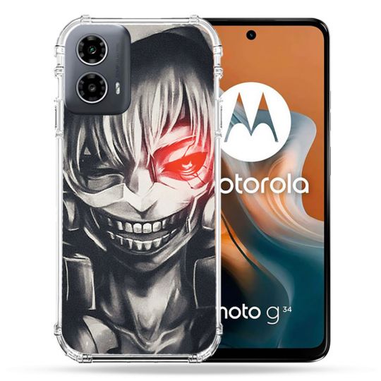 Coque Renforcée Pour Motorola G34 5G Manga Tokyo Ghoul Kaneki Noir