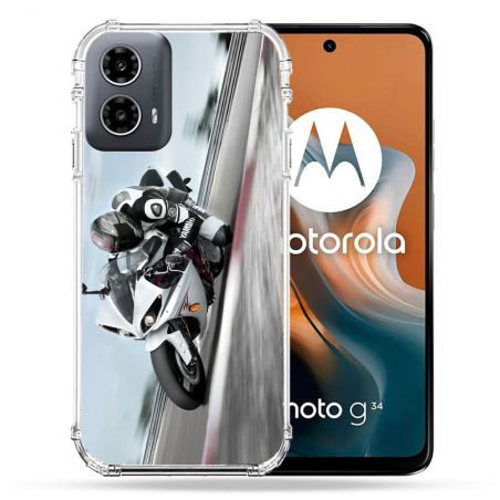 Coque Renforcée Pour Motorola G34 5G Moto Course GP Blanche