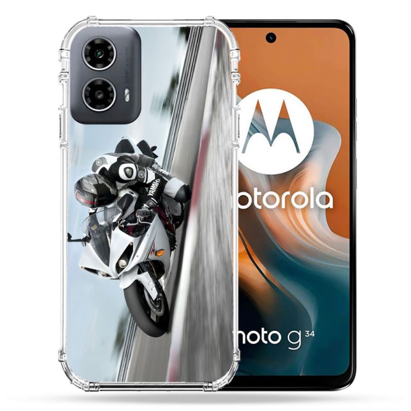 Coque Renforcée Pour Motorola G34 5G Moto Course GP Blanche