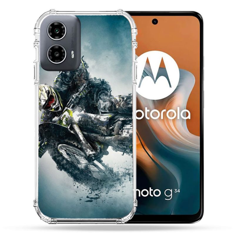 Coque Renforcée Pour Motorola G34 5G Moto Cross Ombre