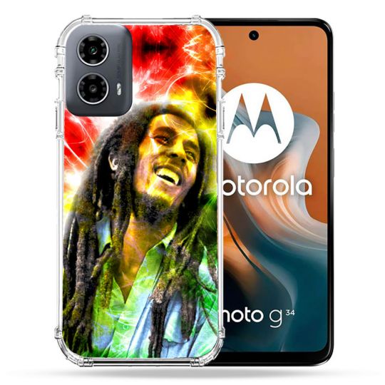 Coque Renforcée Pour Motorola G34 5G Musique Bob Marley Color
