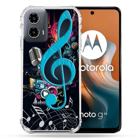 Coque Renforcée Pour Motorola G34 5G Musique Cle Sol Bleu